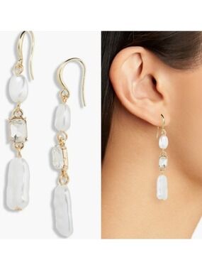 CARA FAUX PEARL & EMERALD CUT CRYSTAL DROP EARRINGS